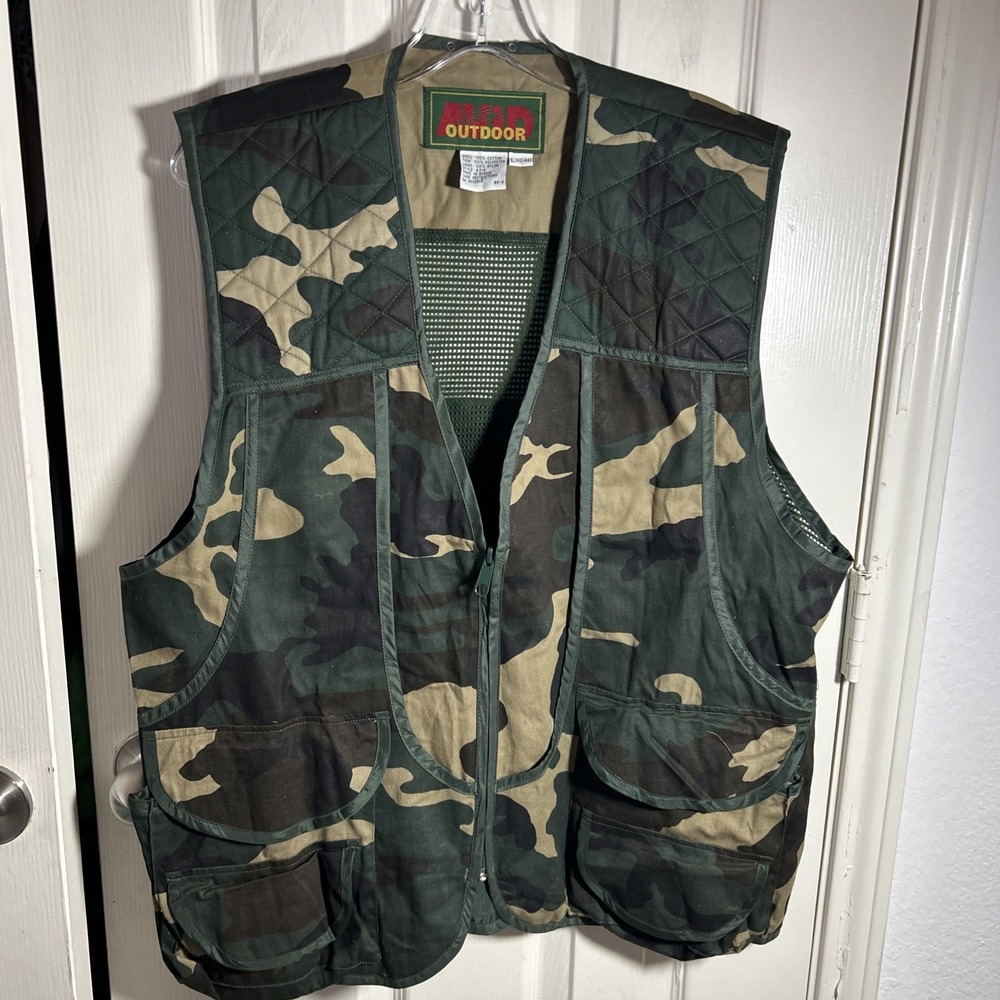 Vintage Avid Outdoor Mens Hunting Vest L (42-44) Green Camo Mesh Back Pockets